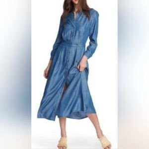 COURT & ROWE Blue Long-Sleeve Button-Front Maxi Dress